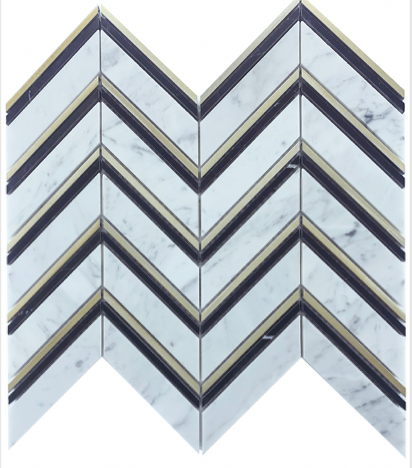 CHEVRON CARRARA+NERO+GOLD -03