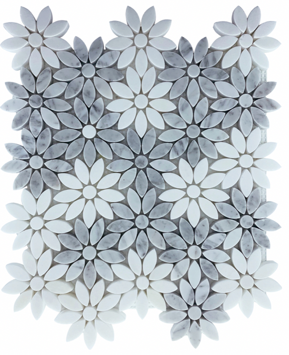 FLOWER CARRARA+THASSOS HONED - 01