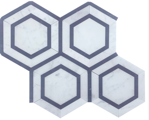 HEXAGON CARRARA + NERO BORDER HONED -02